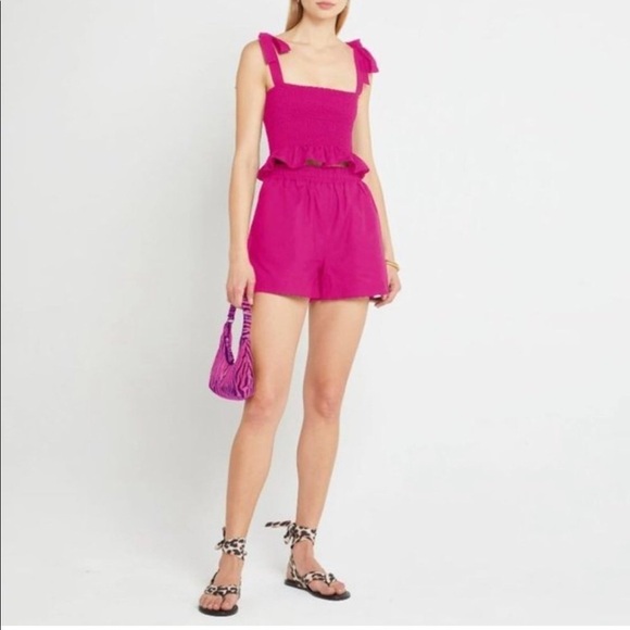 Revolve Kourt Linen Juniper Two Piece Set in Hot Pink Medium NWT - Picture 1 of 13